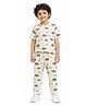 CHILINS Cotton Knit Half Sleeves Animal Printed Coordinating Tee & Pant Night Suit - White