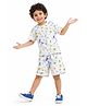 CHILINS Cotton Knit Half Sleeves Animal Printed Coordinating Tee & Shorts Night Suit - White