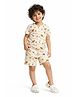 CHILINS Cotton Knit Half Sleeves Space Theme Printed Coordinating Tee & Shorts  Night Suit - Orange