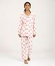 CHILINS Cotton Knit Full Sleeves Ballerina Printed Shirt & Pajama Night Suit - White