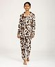 CHILINS Cotton Knit Full Sleeves Abstract Printed Shirt & Pajama Coordinating Night Suit - Brown