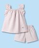 Simply Premium Cotton Woven Sleeveless Striped Co-ord Top & Shorts Set - Pink