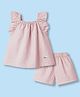 Simply Premium Cotton Woven Sleeveless Striped Co-ord Top & Shorts Set - Peach