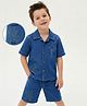 Arias Denim Woven Half Sleeves Shirt & Shorts With Tree Embroidery - Blue