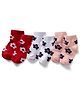 Doodle Poodle Cotton Knit Ankle Length Socks With Floral Design Pack of 3 - White Pink & Red