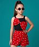 OLLINGTON ST. Cotton Knit Rib Sleeveless Top With Bow Detailing & Polka Printed Skort Set - Red & Black