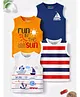 Trampoline Cotton Blend Knit Pack Of 4 Sleeveless Striped & Beach Theme Printed Tees - Multi Colour