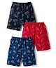 CUCUMBER Sinker Knit Above Knee Length Sports Theme Printed Shorts Pack Of 3 - Maroon Navy Blue & Grey
