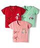 CUCUMBER Sinker Knit Half Sleeves Jhablas With Animal & Vehicle Print Pack of 3 - Pink Red & Green