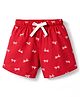 CUCUMBER Sinker Knit Above Knee Length Shorts with Bow Print - Red