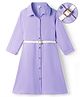 Hola Bonita Knit Half Sleeves Textured Fabric Shirt Dress With Belt - Lavender