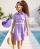 Hola Bonita Knit Half Sleeves Textured Fabric Shirt Dress With Belt - Lavender