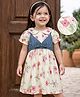 Babyhug Cotton Woven Half Sleeves Floral Printed Frock With Jacket - OffWhite