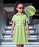 Hola Bonita Knit Half Sleeves Solid Textured Shirt Dress with Belt - Green