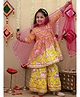 BownBee Pure Cotton Woven Three Fourth Sleeves Floral Printed Kurti & Sharara With Dupatta Set - Yellow