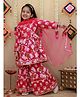 BownBee Pure Cotton Woven Three Fourth Sleeves Floral Printed Kurti & Sharara With Dupatta Set - Pink