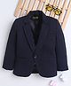 Ministitch Cotton Blend Woven Full Sleeves Solid Blazer - Navy Blue