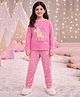 Unicorns Cotton Knit Full Sleeves Unicorn Printed Tee & Joggers Night Suit - Pink