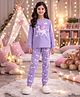 Unicorns Cotton Knit Full  Sleeves Unicorn Printed Tee & Pajama Night Suit - Lavender