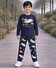 Unicorns Cotton Knit Full Sleeves Space Theme Printed Tee & Joggers Night Suit - Navy Blue