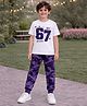 Unicorns Cotton Half Sleeves Numeric Printed Tee & Joggers  Night Suit - White & Purple