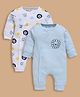 Wonderchild Pack Of 2 Full Sleeves Lion Printed & Embroidered Rompers - White & Blue