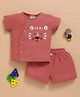 Wonderchild Half Sleeves Tiger Face Applique Detailed Shirt & Shorts Set - Rust