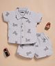 Wonderchild Half Sleeves Teddy Bear Printed Coordinating Shirt & Shorts Set - Grey