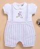 Wonderchild Half Puffed Sleeves Striped & Bunny Embroidered Tex Attached Romper - White & Multi Striped