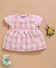 Wonderchild Checked & Bow Applique Detailed Pinafore Dress With Half Puffed Sleeves Solid Tee - Pink
