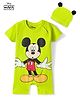 Babyhug Disney Raglan Half Sleeves Romper & Cap With Mickey Mouse Graphics - Green