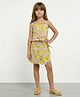 Taffykids Cotton Woven Sleeveless Floral Printed Coordinating Crop Top & Skirt Set - Multi Colour
