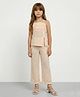 Taffykids Knit Sleeveless Schiffli Embroidered Peplum Top & Pants Set - Peach