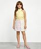 Taffykids Woven Sleeveless Solid Crop Top & Skirt Set - Yellow & Multi Colour