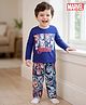 Babyhug Marvel Single Jersey Knit Full Sleeves T-Shirt & Pyjama Night-Suit With Avengers Graphics - Blue