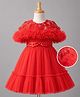 Mark & Mia Woven Half Sleeves Ruffles and Frills Party Dress With Sequin Embellishment - Red