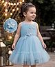 Mark & Mia Woven Sleeveless Ruffles & Frills Party Dress With Floral Applique - Sky Blue
