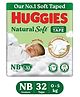 Huggies Natural Soft Premium Tape Diapers Newborn/Extra Small (NB/XS) Size, Upto 5 kgs, 32 Count | Our No.1 Soft Taped Diaper with Cloud Soft Bed, designed for Newborns with Runny Poo Absorption