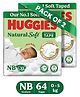 Huggies Natural Soft Premium Tape Diapers Newborn/Extra Small (NB/XS) Size, Upto 5 kgs, 64 Count | Our No.1 Soft Taped Diaper with Cloud Soft Bed, designed for Newborns with Runny Poo Absorption