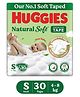 Huggies Natural Soft Premium Tape Diapers Small (S) Size 4-8 kgs 30 Count Our No.1 Soft Taped Diaper with Cloud Soft Bed & Runny Poo Absorption