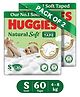 Huggies Natural Soft Premium Tape Diapers Small (S) Size 4-8 kgs 60 Count | Our No.1 Soft Taped Diaper with Cloud Soft Bed and Runny Poo Absorption Pack Of 2