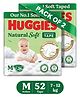 Huggies Natural Soft Premium Tape Diapers Medium (M) Size 7-12 kgs 52 Count | Our No.1 Soft Taped Diaper with Cloud Soft Bed & Runny Poo Absorption Pack Of 2
