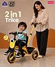 Babyhug AeroGlide 3-in-1 Tricycle with 360° Swivel Seat - Yellow| Light & Music| Parent Push Handle| Adjustable Canopy| Puncture-Proof Rubber Wheels| Storage Baskets- Yellow
