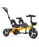 Babyhug AeroGlide DuoExplorer: 2-in-1 Twins Tricycle with Puncture Proof EVA Wheels - Yellow| Dual Seats & Parental Control Handle| Foldable Footrest| Safety Harness| Non-slip Pedals