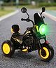 Babyhug Three Wheel Battery Operated Ride On Bike with Music & Lights - Black Yellow| Foot Pedal Accelerator| Forward & Reverse Drive| Rechargeable Battery| 2 to 6 Years| Aux Music| easy to Assemble