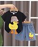 POP STREET KIDS Cotton Knit Half Sleeves Duck Patch Detailed Tee & Shorts Set - Black