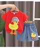 POP STREET KIDS Cotton Knit Half Sleeves Duck Patch Detailed Tee & Shorts Set - Red