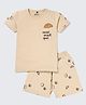 Nite Flite Cotton Knit Half Sleeves Secret Snack Spot Text Printed Tee & Shorts Night Suit - Multi Colour