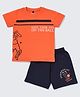 Nite Flite Cotton Knit Half Sleeves Keep Your Eyes On The Ball Text Printed Tee & Shorts Night Suit - Multi Colour