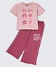Nite Flite Cotton Knit Half Sleeves Rainbow & Floral Printed Top & Pajama Night Suit - Multi Colour